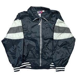 Vintage 90s Pro Player Full Zip Windbreaker Lightweight Jacket Black White Large